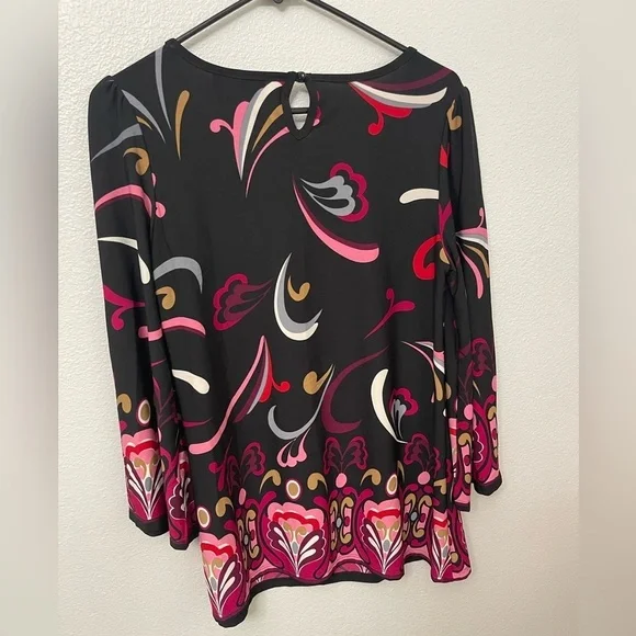 INC International Concepts Paisley 3/4 Bell Sleeve Pink Black Blouse Size M P - Picture 6 of 8
